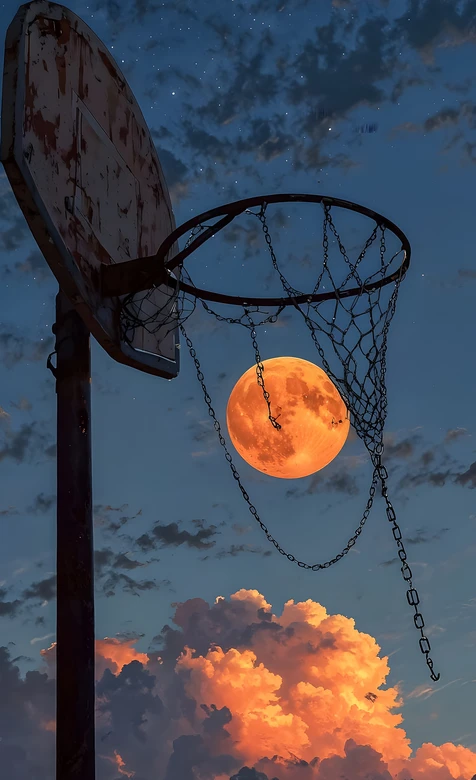 篮球架·满月入筐 唯美创意风 超火篮球主题壁纸