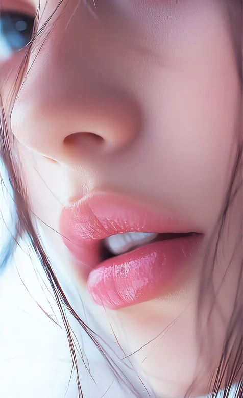 唯美写实人物唇鼻特写 水润唇妆发丝轻垂 清新风手机壁纸