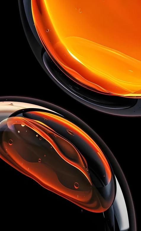 抽象液态橙黑流体·科技感玻璃风·高质感手机壁纸