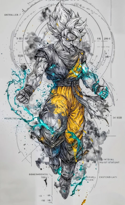 孙悟空·超级赛亚人能量涌动 水墨科技风龙珠高燃手机壁纸