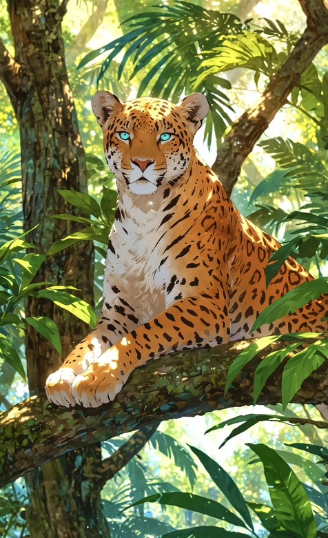 蓝眼花豹·二次元动漫风插画 高清丛林猛兽手机壁纸