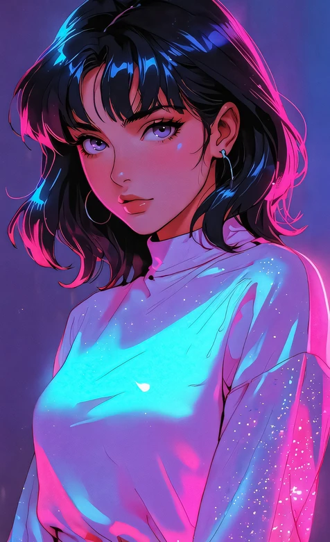 短发少女·赛博朋克霓虹二次元插画 高人气霓虹风手机壁纸