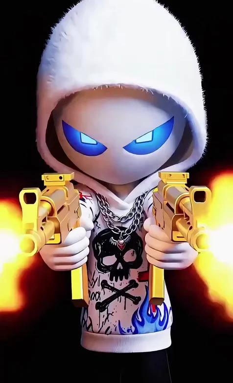 潮酷白系卡通人双持黄金AK 暗黑潮漫风动态手机壁纸推荐