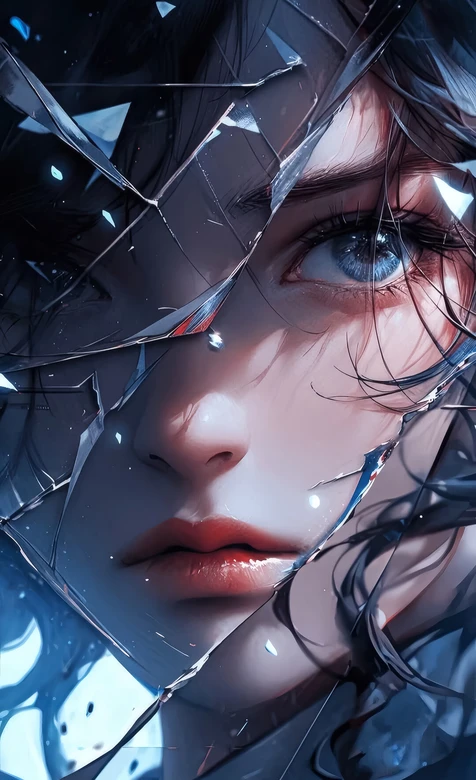 写实人物·破碎玻璃特效 暗黑蓝调 高人气手机壁纸