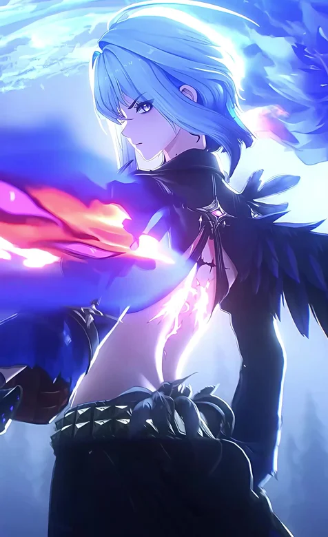 神秘蓝发角色·黑羽流光 二次元游戏炫酷动态壁纸 高燃战斗风