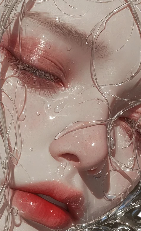 唯美写实流体缠绕红唇人物 艺术创作手机壁纸