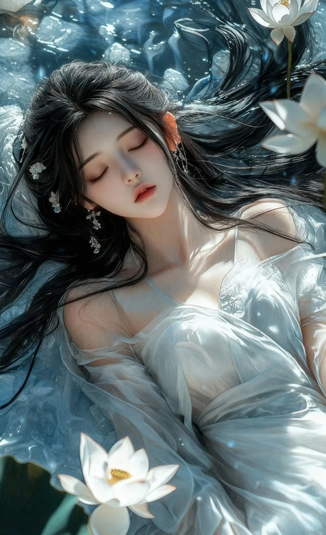 古风女子·莲池寐卧 唯美国风意境手机壁纸