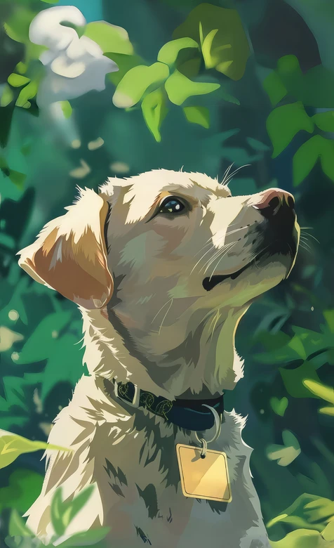 拉布拉多幼犬·仰头望景 唯美插画风 治愈系宠物手机壁纸