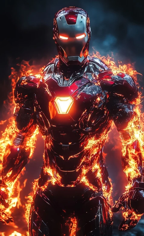 钢铁侠·战甲燃焰 暗黑科幻风 漫威热血手机壁纸