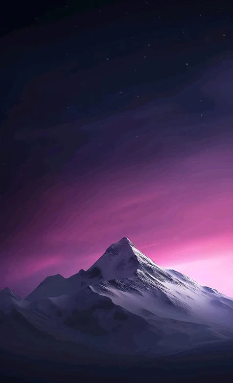 雪山孤峰·梦幻紫调星空 氛围感夜景壁纸