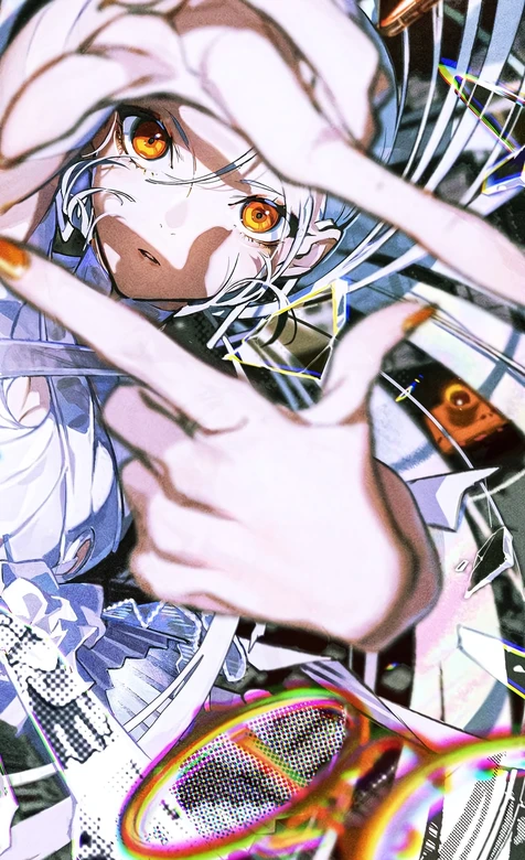 橙瞳白发动漫少女·赛博朋克风 二次元张力手势壁纸