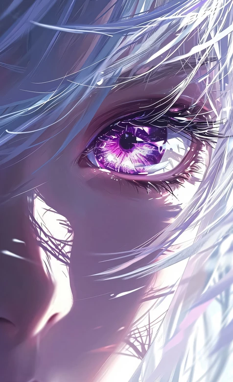 白发二次元角色·星空紫眸唯美梦幻风二次元护眼壁纸