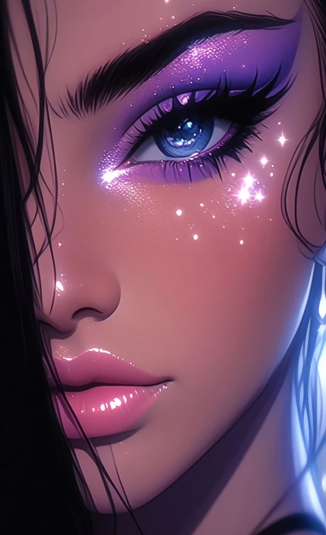 动漫风星光紫眼妆少女·唯美插画高质感手机壁纸