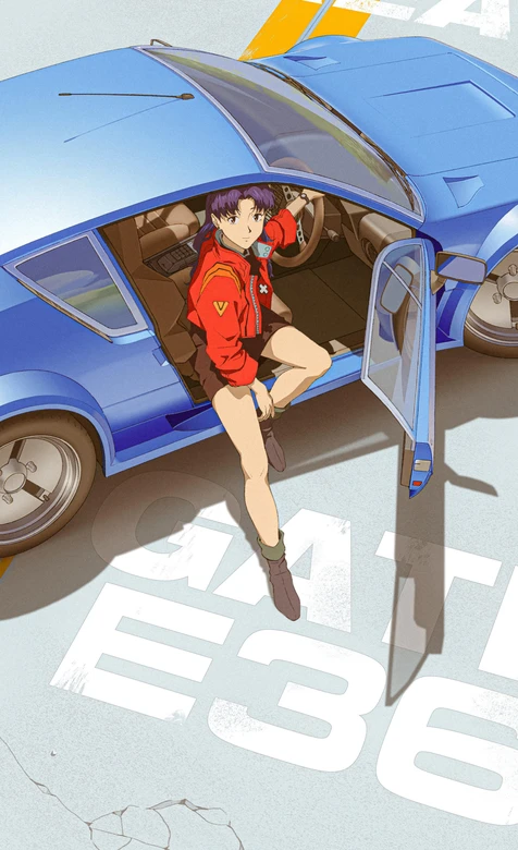 葛城美里·红外套倚蓝车 日系动漫（EVA）高人气壁纸