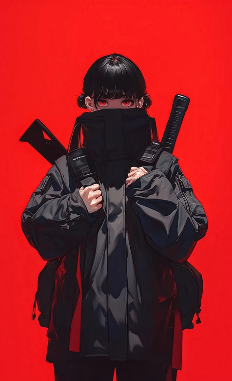 暗黑战术风二次元少女·红瞳背武器 高燃手机壁纸