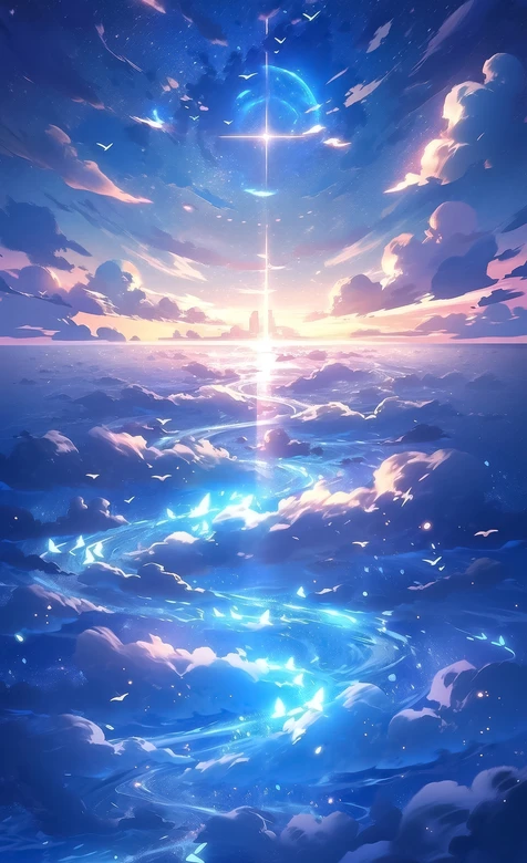 云海霞光·光柱漩涡 唯美二次元风 超现实梦幻天空壁纸