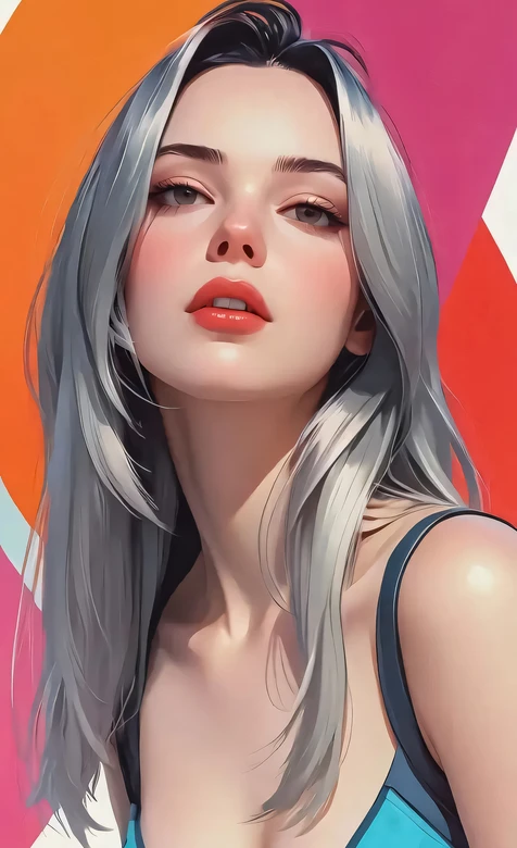 银发女子·写实插画风 撞色背景时尚手机壁纸（高热度：艺术感美女壁纸）