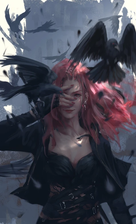 红发红眼女子·乌鸦环绕 暗黑游戏风高人气角色壁纸