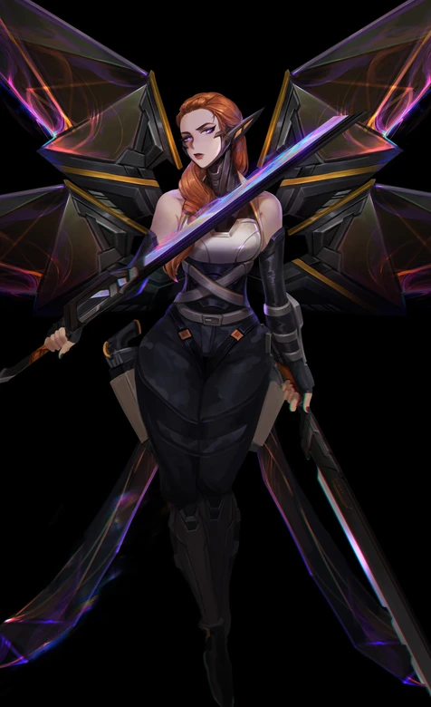 菲奥娜·机械翅膀双剑 赛博朋克风LOL游戏角色 竖屏壁纸
