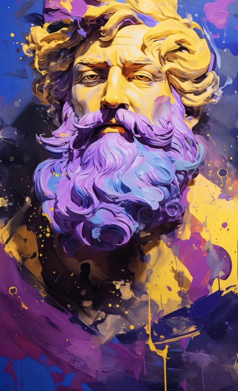 艺术化古希腊神祇像·紫蓝胡须黄发 泼墨艺术手机壁纸