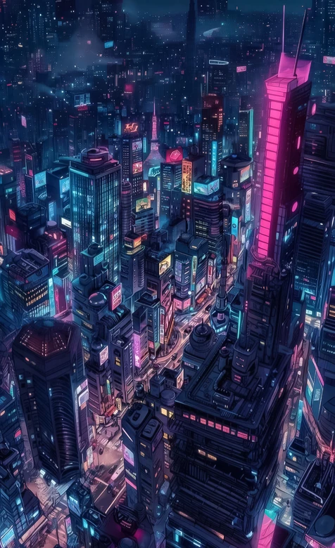 赛博朋克都市夜景·霓虹光影原创插画 赛博朋克手机壁纸