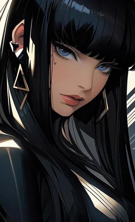 黑长直蓝眼酷感少女·暗黑插画风 高质感手机壁纸