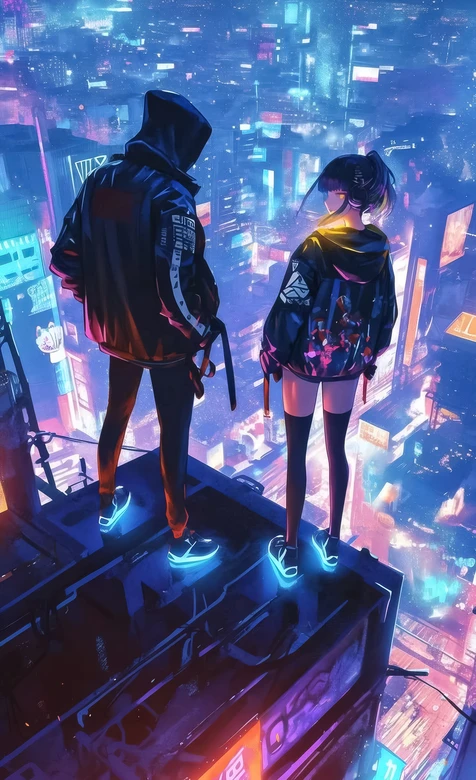 赛博朋克都市男女·霓虹夜景 高人气赛博朋克手机壁纸