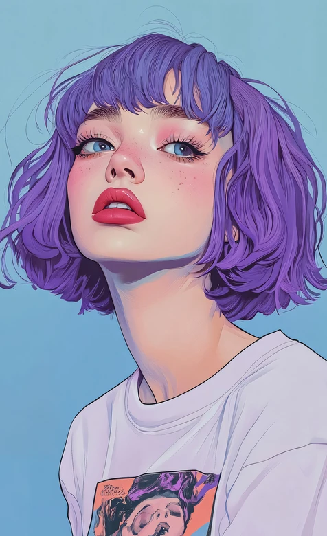 紫色短发少女·二次元插画风原创壁纸 个性人物手机壁纸