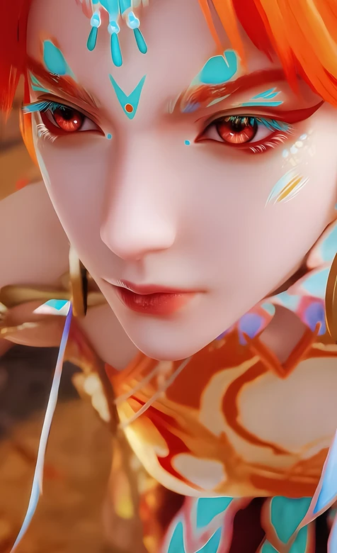 国漫美女柳七月·橙发蓝饰 仙侠风精致造型手机壁纸