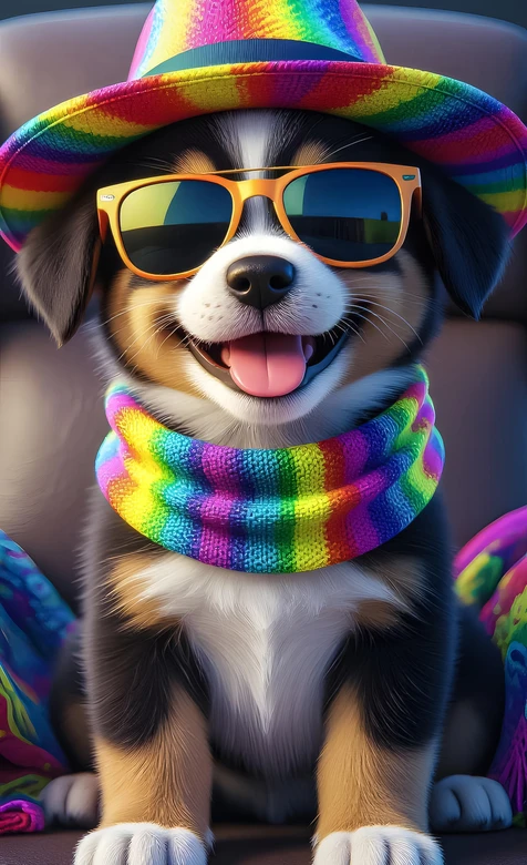 萌宠小狗·彩虹配饰可爱风·治愈系萌宠手机壁纸