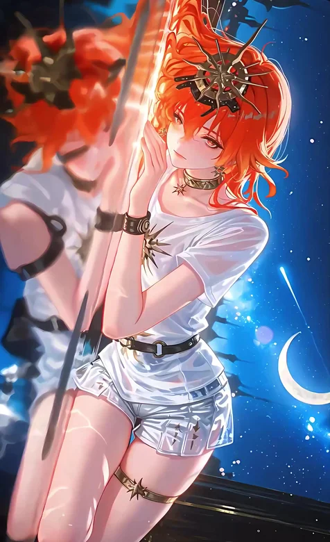 红发少女·星芒装饰 二次元唯美风 星空月牙动态手机壁纸（二次元动态壁纸）