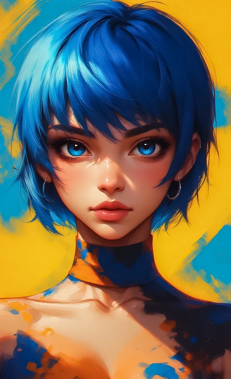 蓝发蓝眼少女·油画风原创插画手机壁纸（高人气艺术感壁纸）