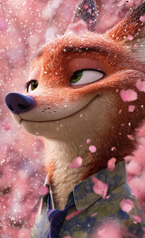 尼克·王尔德 唯美樱花 动画《疯狂动物城》萌系壁纸