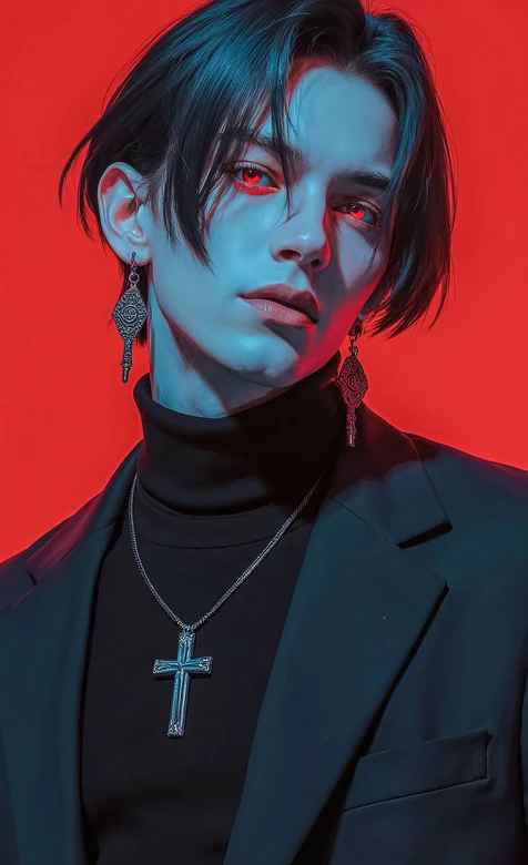 暗黑哥特风帅哥·红瞳金属耳饰 手机壁纸