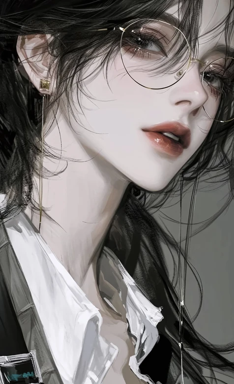 酷感眼镜少女·写实手绘风 高冷气质手机壁纸精选