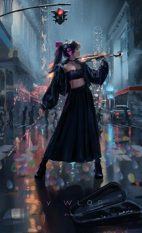 赛博朋克雨夜少女·暗黑风（WLOP绘）赛博朋克手机壁纸