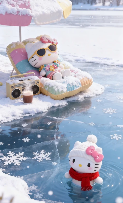 Hello Kitty·冰湖冬日度假 可爱治愈风 三丽鸥壁纸
