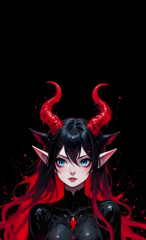 暗黑哥特风邪魅恶魔少女·红角精灵耳血滴特效 动态手机壁纸