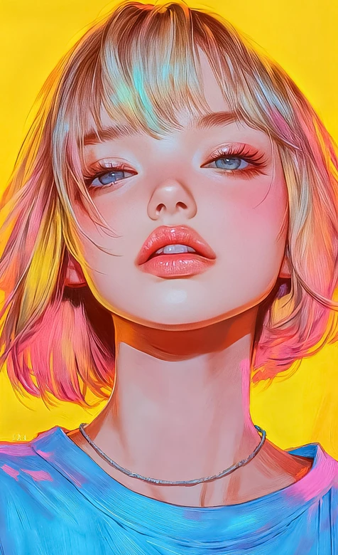 短发少女·霓虹炫彩写实风 高热度手机壁纸参考