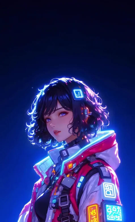 赛博朋克风科技少女·霓虹卷发 热门动态壁纸