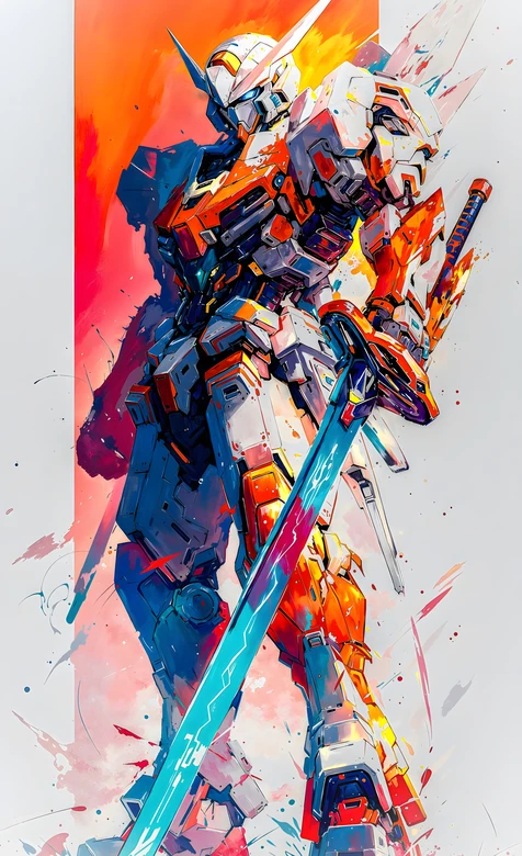 高达机甲·泼墨色彩渲染 动漫热血战斗风手机壁纸
