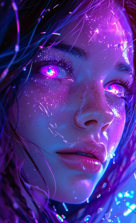 赛博朋克风幻彩人物·泪眼霓虹星空 超现实壁纸