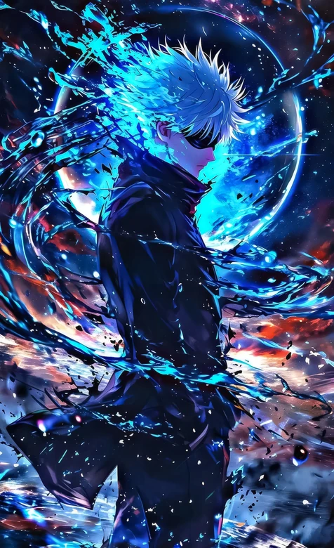 五条悟·蓝焰能量炸裂 炫彩科幻风 咒术回战动漫高燃壁纸