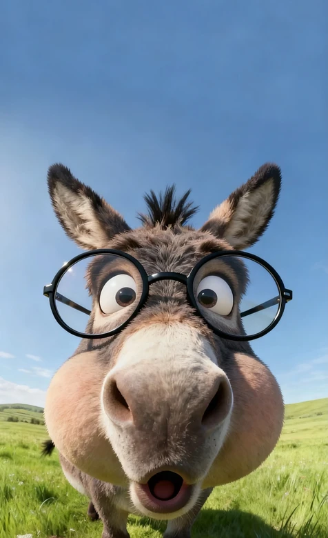 拟人卡通驴·呆萌眼镜造型 清新草地蓝天手机壁纸