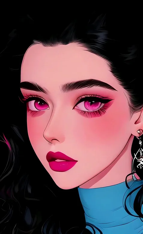 黑卷发蓝高领少女·精致个性风·动态手机壁纸 高点击范例