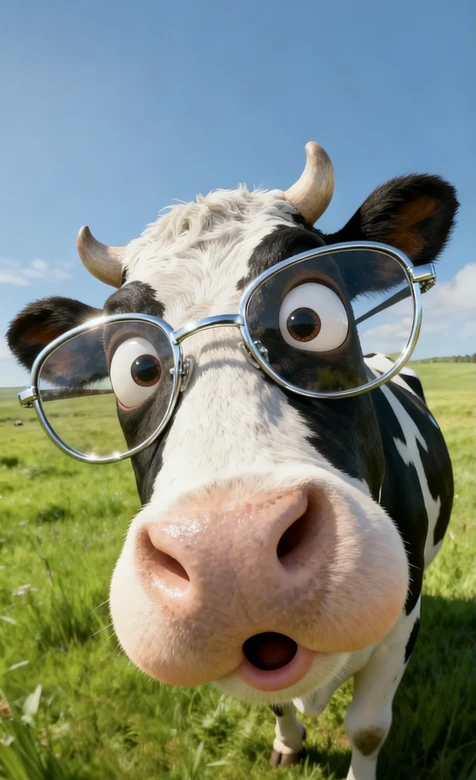 拟真戴眼镜奶牛·治愈田园风 趣味动物壁纸