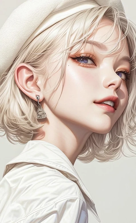 金发短发少女·贝雷帽写实唯美风 温柔女生壁纸