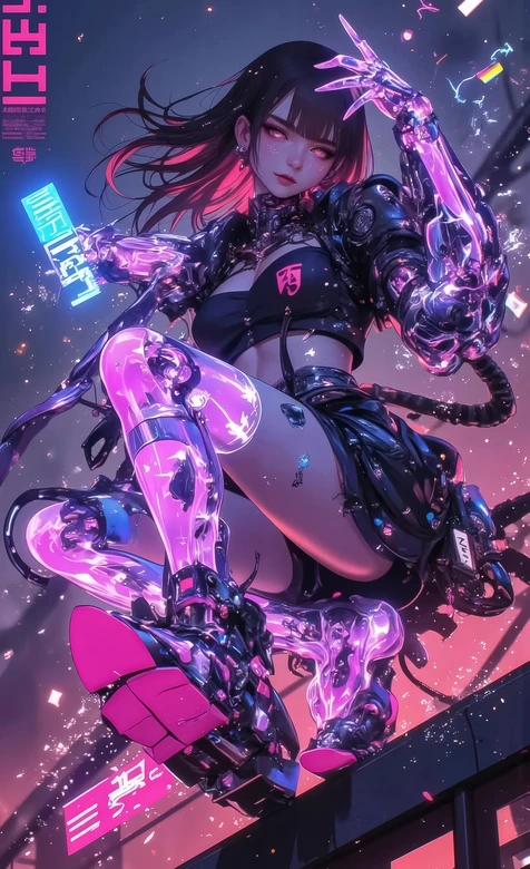 赛博朋克机械义体少女·霓虹科技风手机壁纸