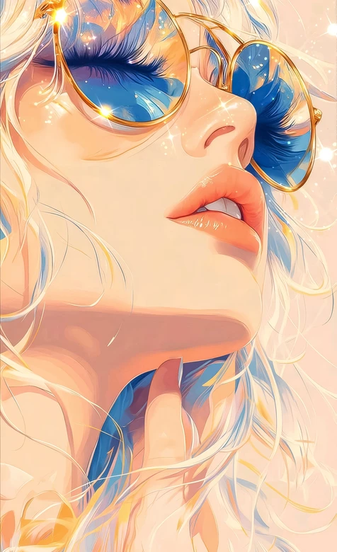 卷发少女·金框眼镜唯美梦幻插画 热门手机壁纸