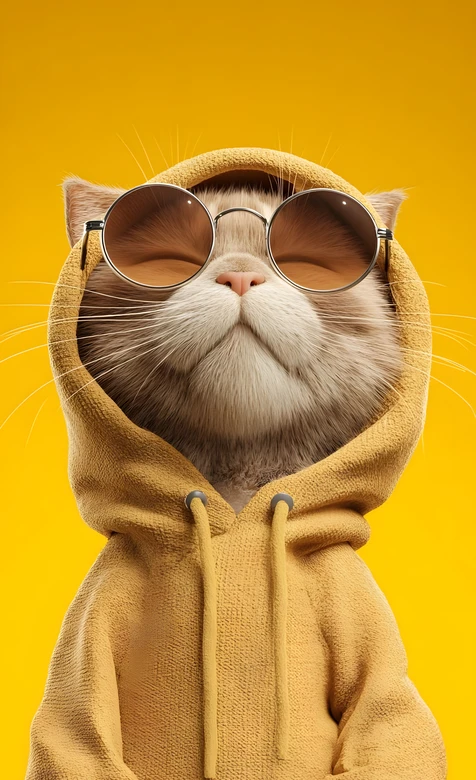 酷拽猫咪·戴墨镜穿连帽衫 写实风个性手机壁纸热款
